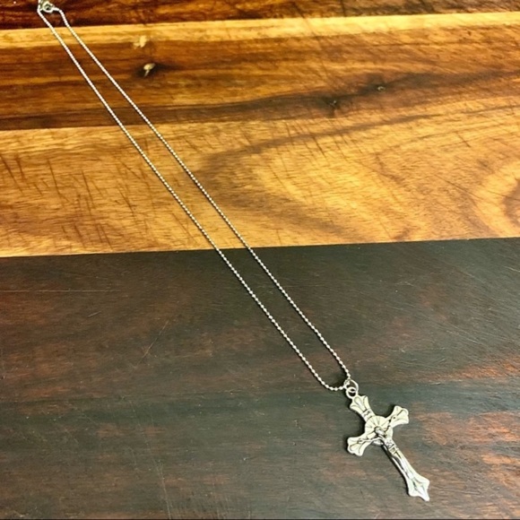 Platinum Plated Ball Chain Holy Ghost Cross Pendant Necklace - Picture 2 of 5